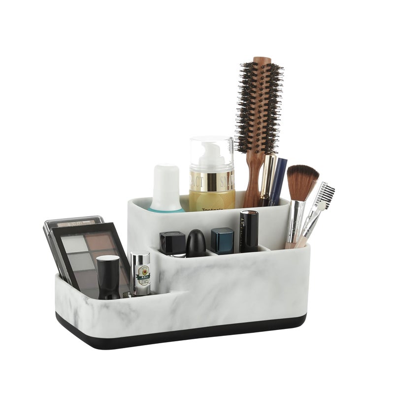 ZCCZ Toothbrush Holder Organizer - Multi-Functional Bathroom Storage for Makeup, Skincare, and Accessories - White Marble Look Countertop Organizer for Sink and Vanity Spaces - Image 1